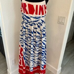 Chic Red and Blue Graphic Maxi Dress